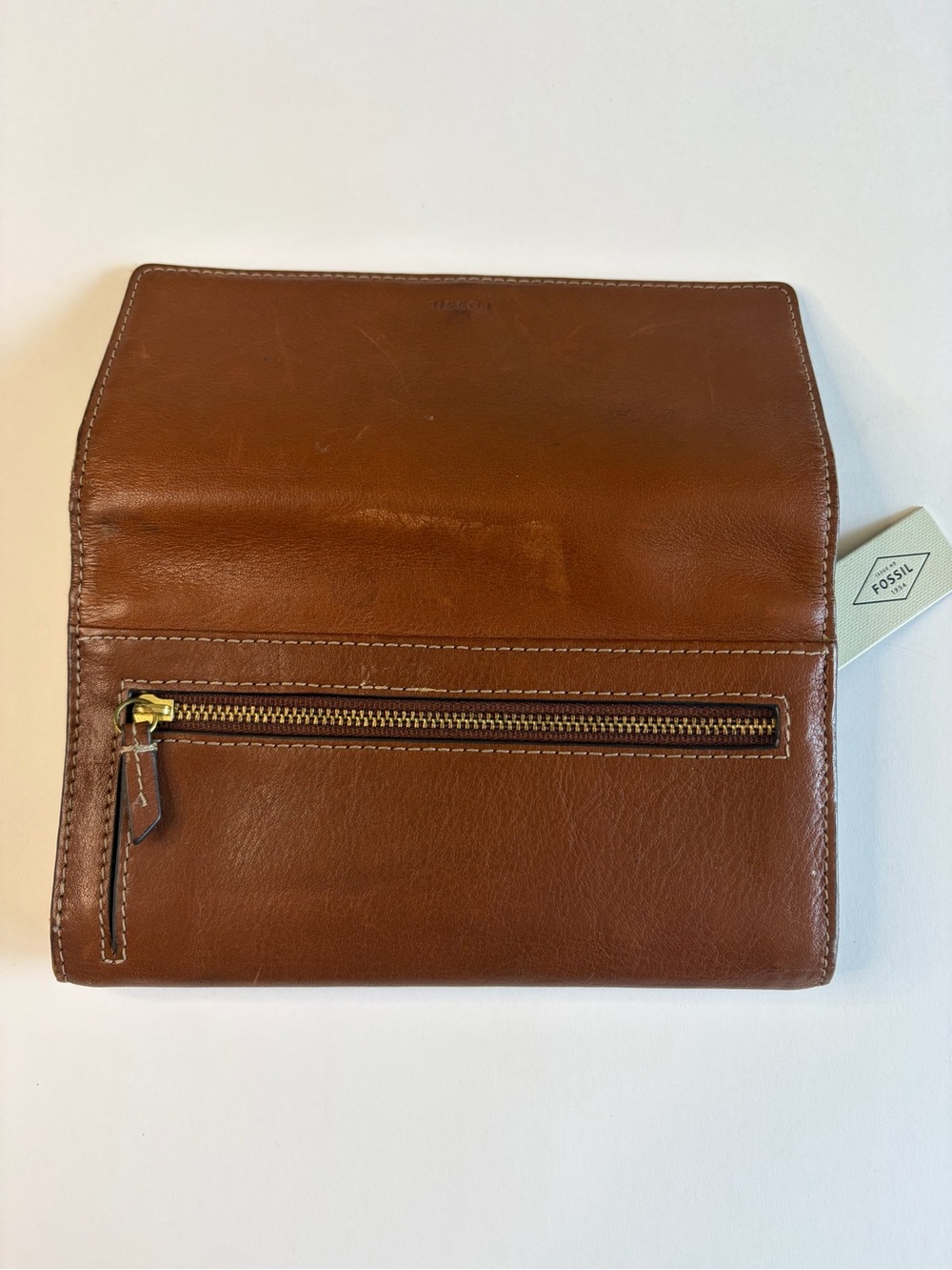 NWT Fossil Brown Leather Trifold Wallet - Picture 5 of 5